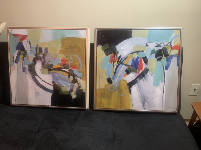 2 Vibrant Abstract Paintings (22” x 22”) thumbnail
