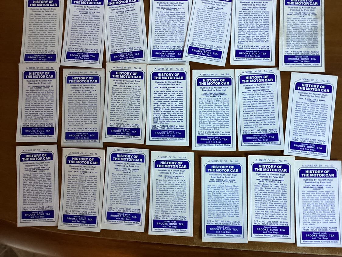 35. 1950’s BOND TEA HISTORY OF THE MOTOR CAR Trading Cards image indicator(10)