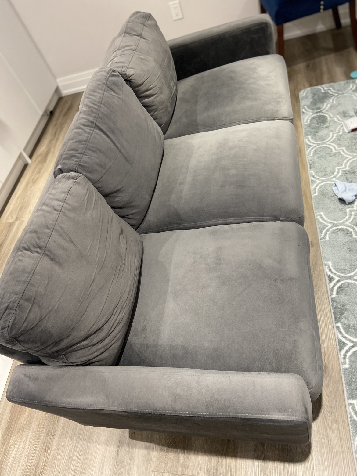 Velvet grey couch image indicator(4)