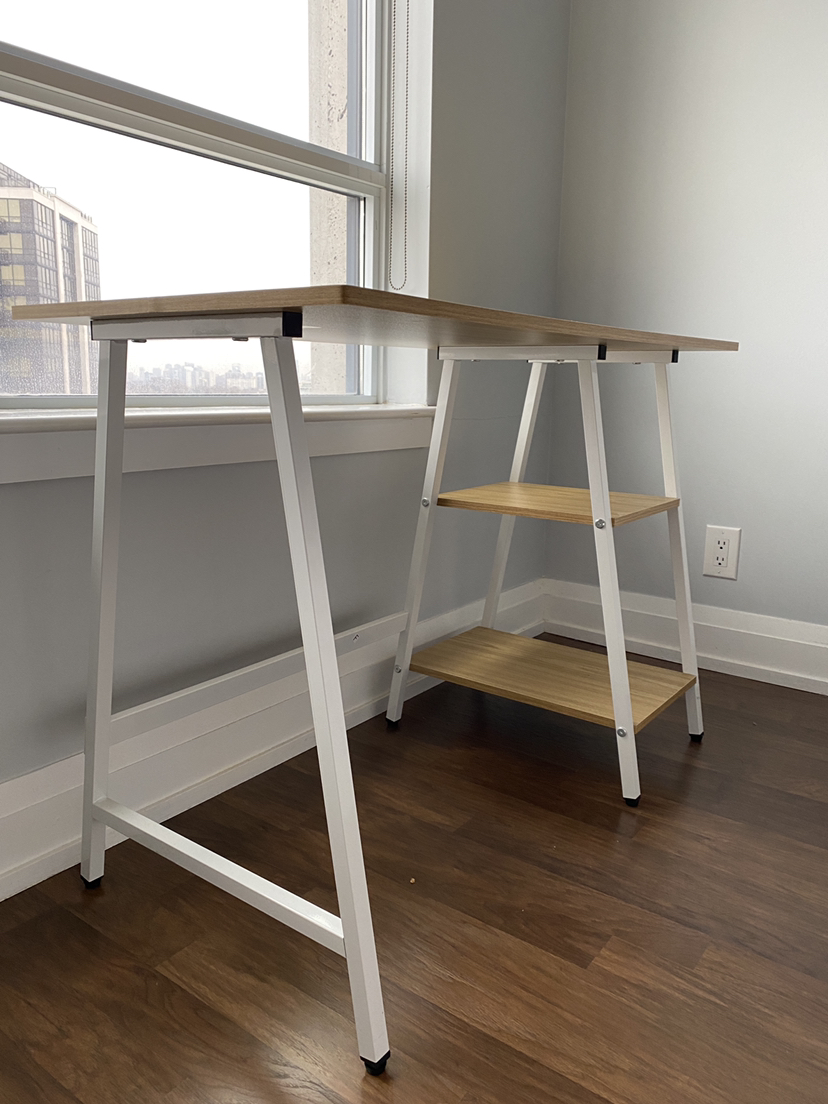 SHW Ivy Trestle Desk with Storage Shelves for Home/Office