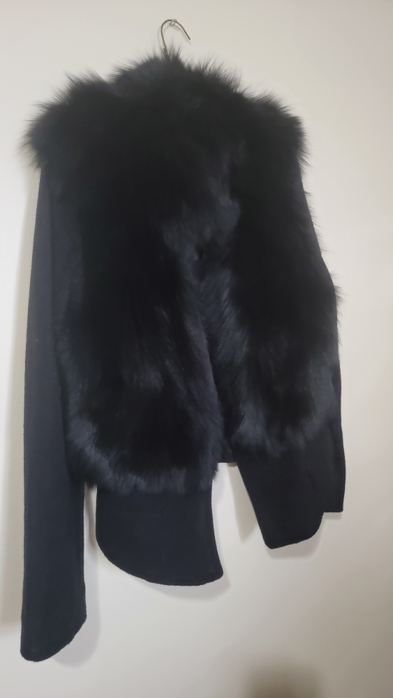 Black Fur Collar short  jacket /  Sweater - photo 2