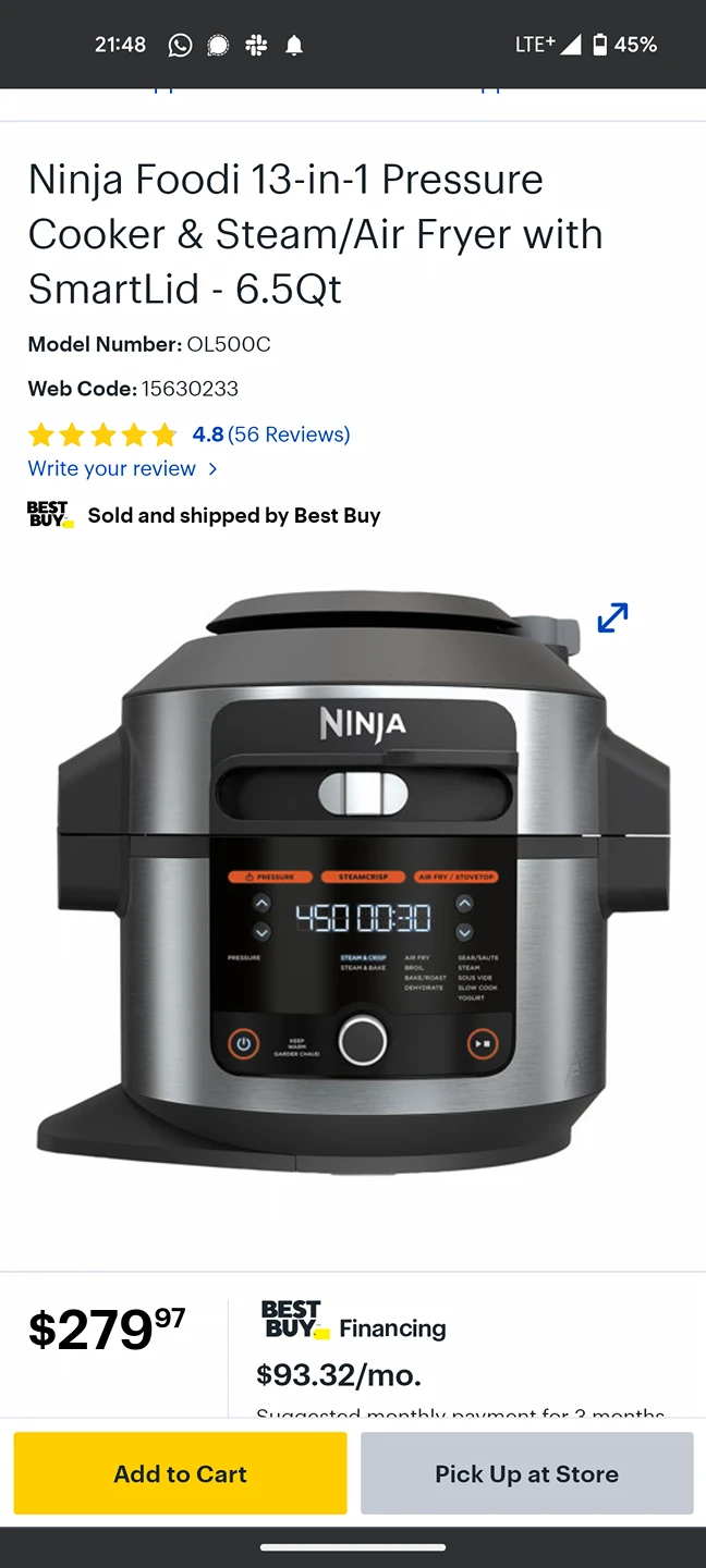Ninja Foodi 13-in-1 Pressure Cooker & Steam/Air Fryer