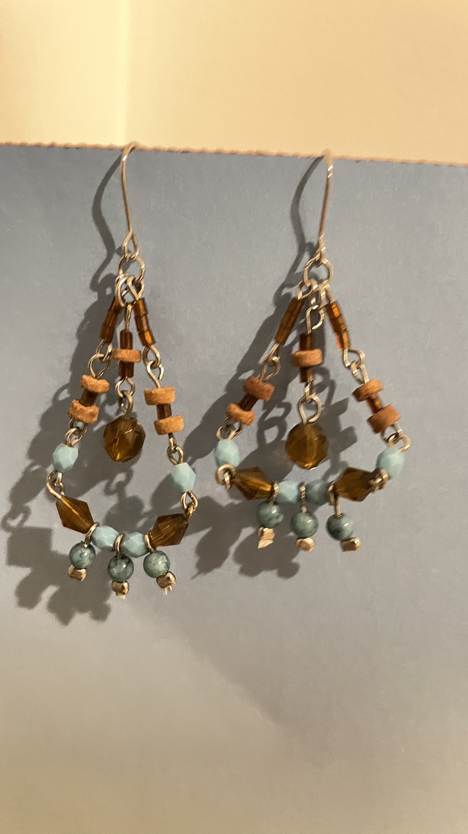 Medium size pendant earrings with Brown and Turquoise beads image indicator(2)