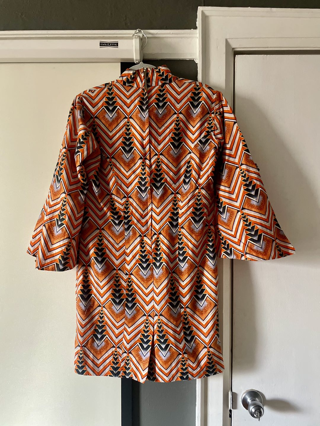 Vintage 1960s art deco pattern bell sleeve dress image indicator(2)