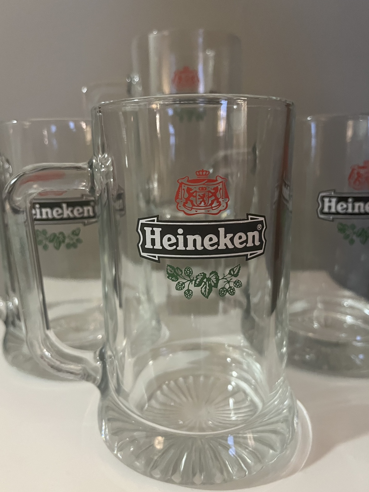 Vintage Heineken Beer Glasses with Crown Mark x4