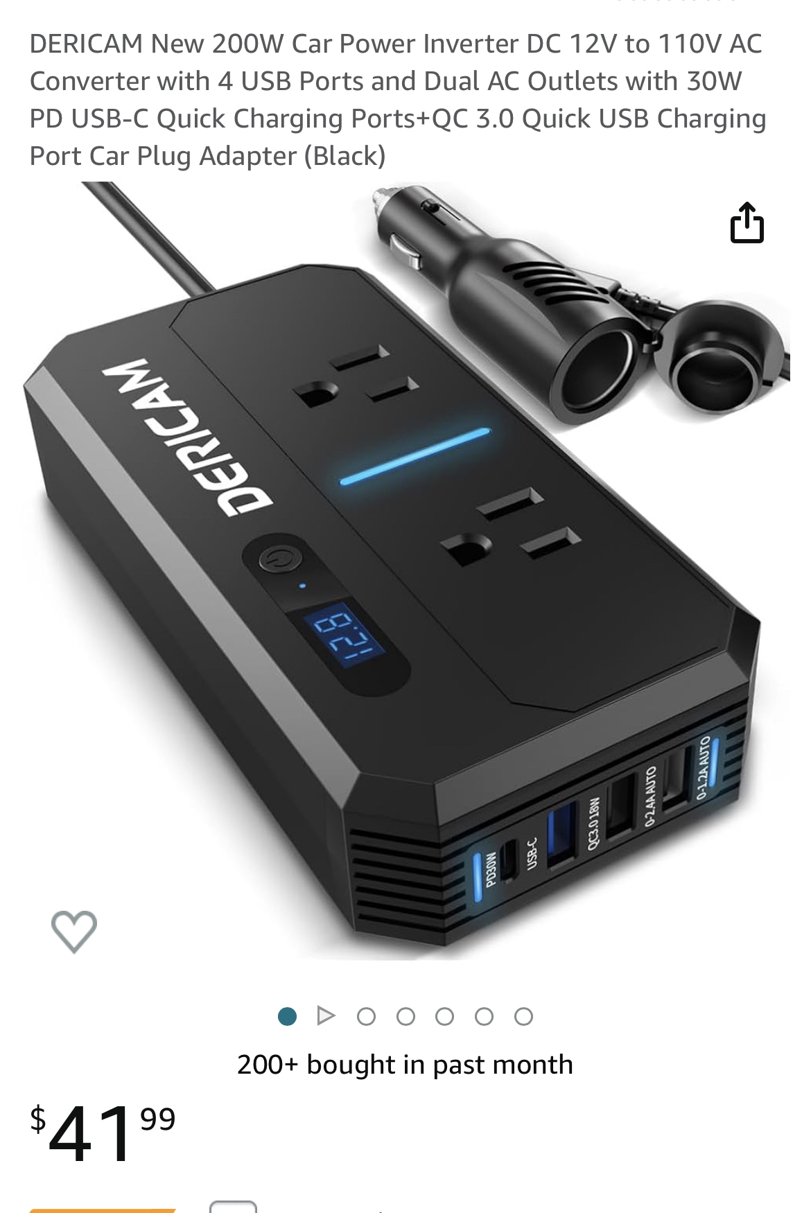 200W Car Power Inverter Plug Adapter
