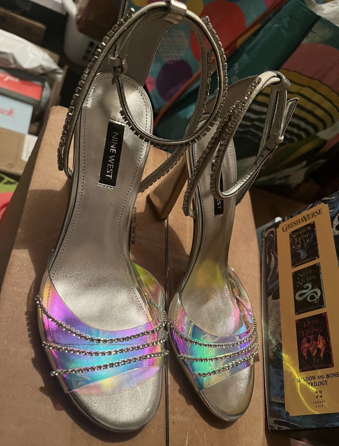 Nine West Women's Klass Heeled Sandals sz 8 Silver Multi image indicator(3)
