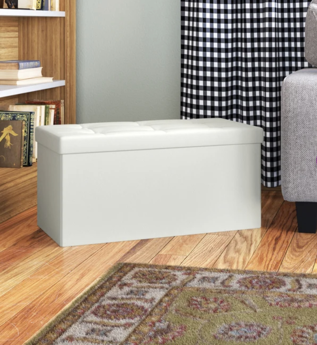 30” Folding Storage Bench Ottoman, White image indicator(2)