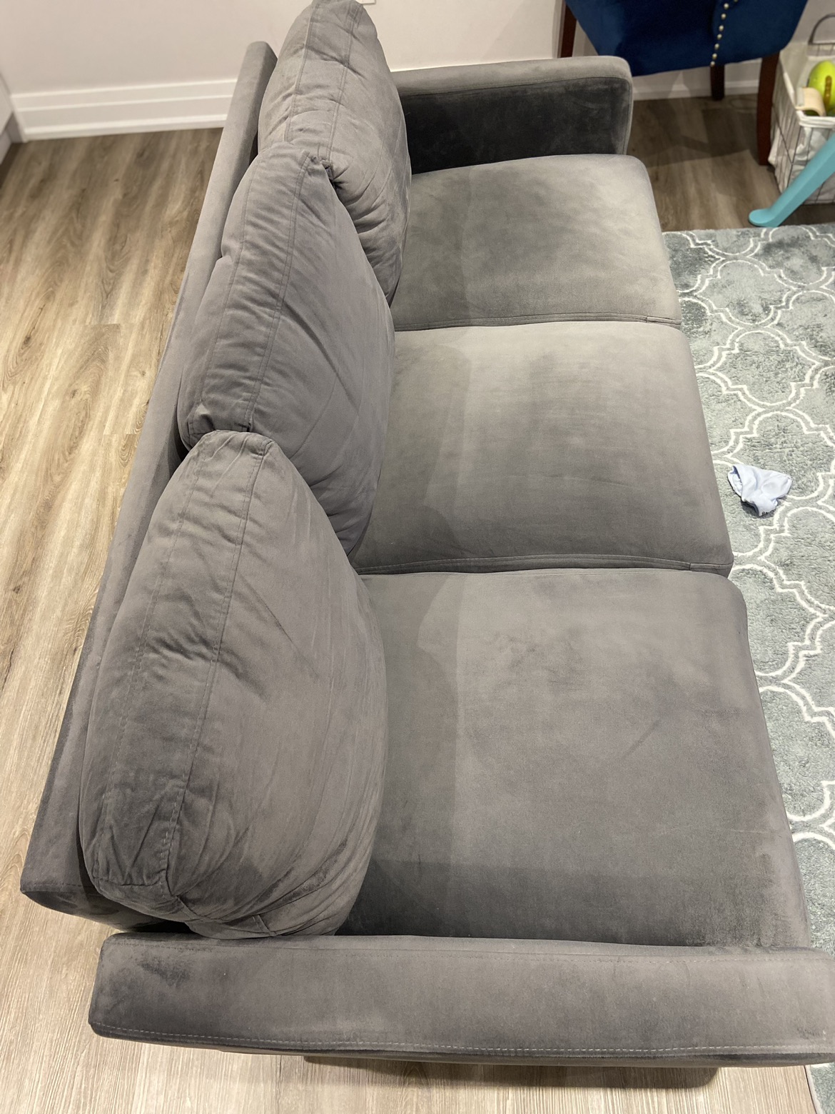 Velvet grey couch thumbnail