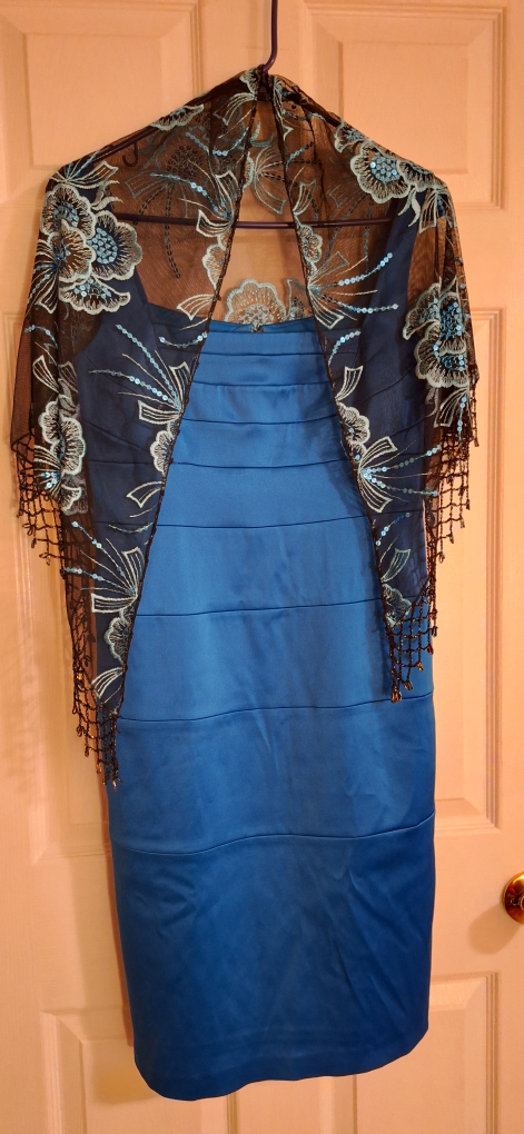 Satin Turquoise Party Dress and shawl - photo 3