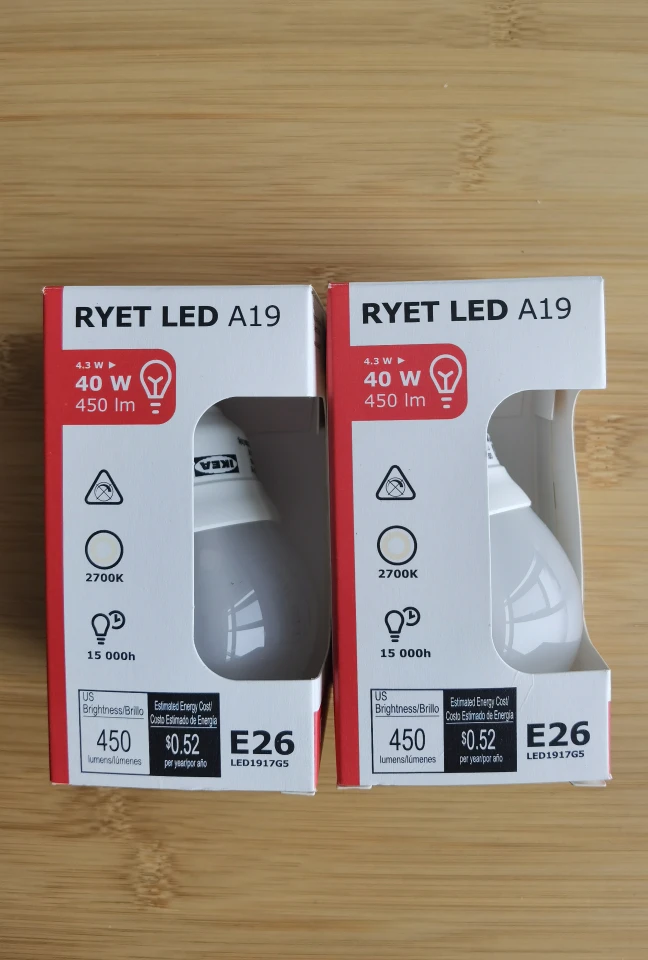 Pair of Ikea RYET LED Bulb A19/E29, Brand New thumbnail
