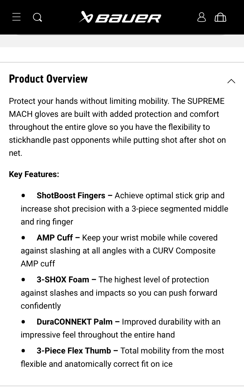 BAUER SUPREME MACH GLOVE - photo 2