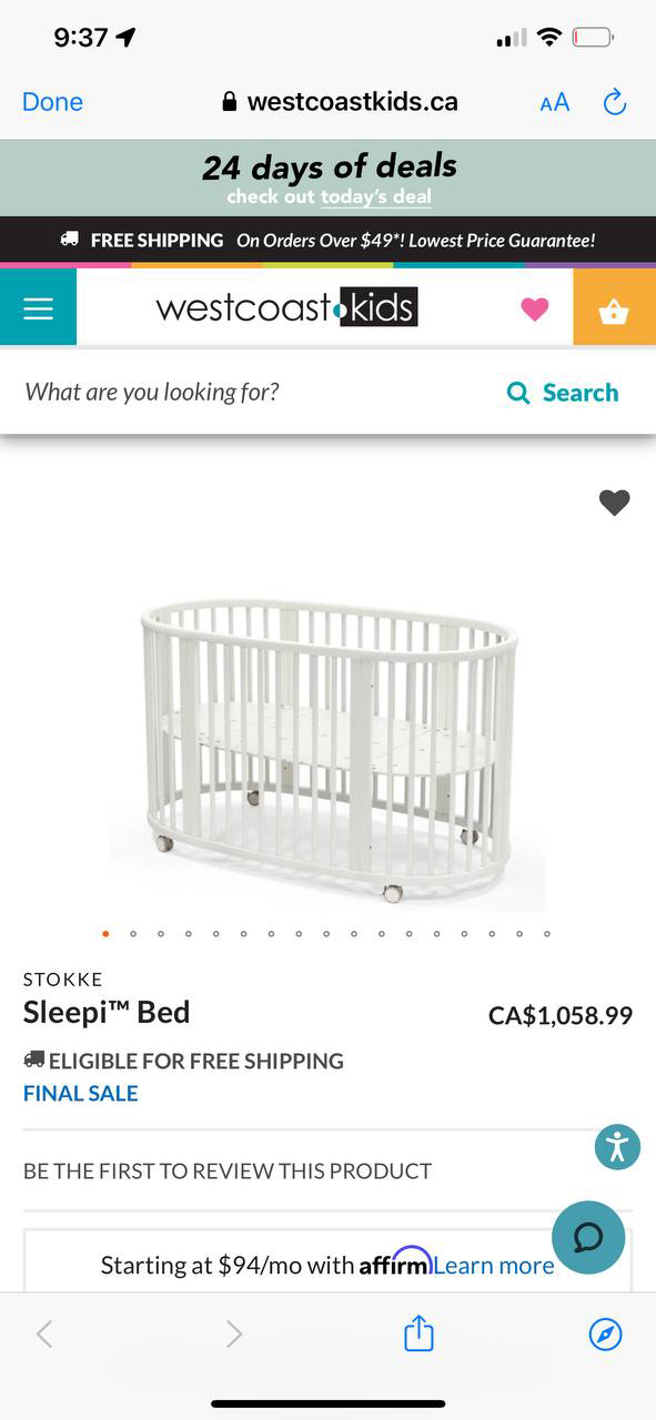 Stokke baby crib bed with mattress and protector