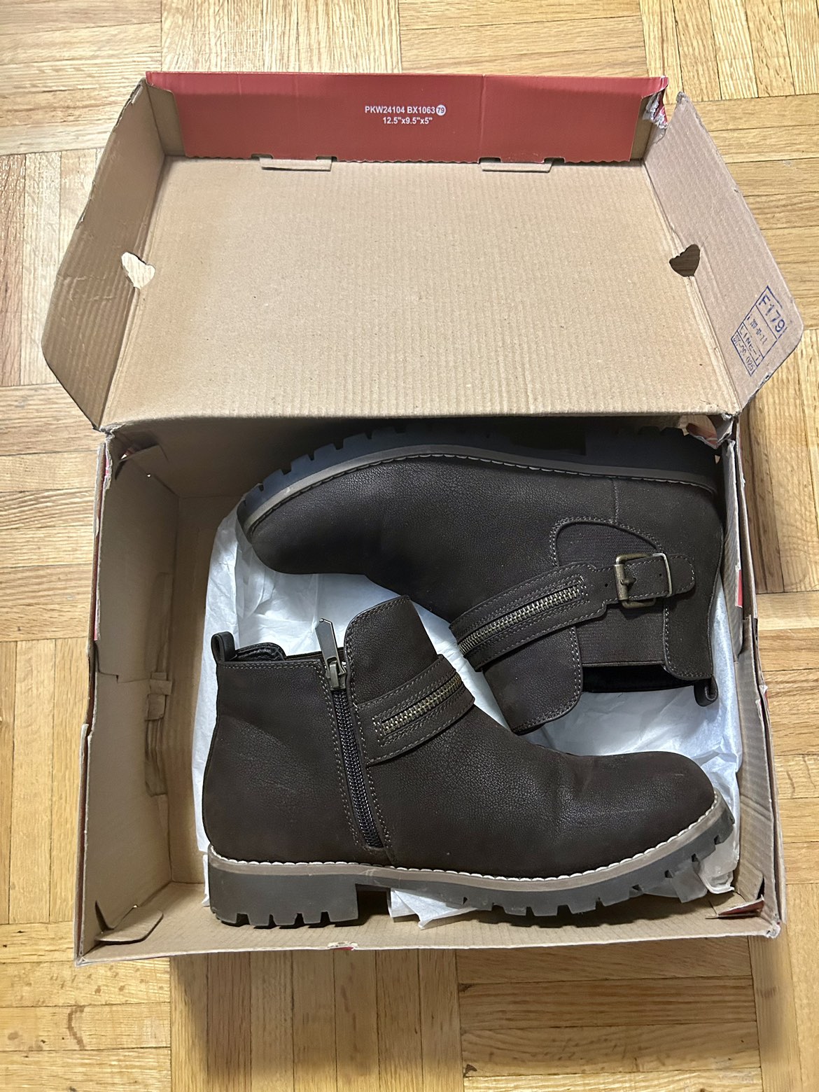 skechers dark brown boots w/ memory foam (size 8 women) thumbnail