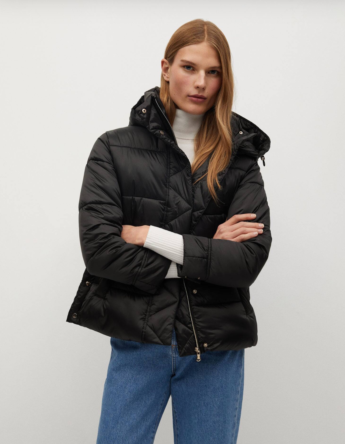 Mango Detachable Hood Quilted Jacket Coat thumbnail