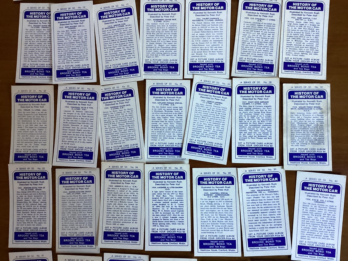 35. 1950’s BOND TEA HISTORY OF THE MOTOR CAR Trading Cards image indicator(9)