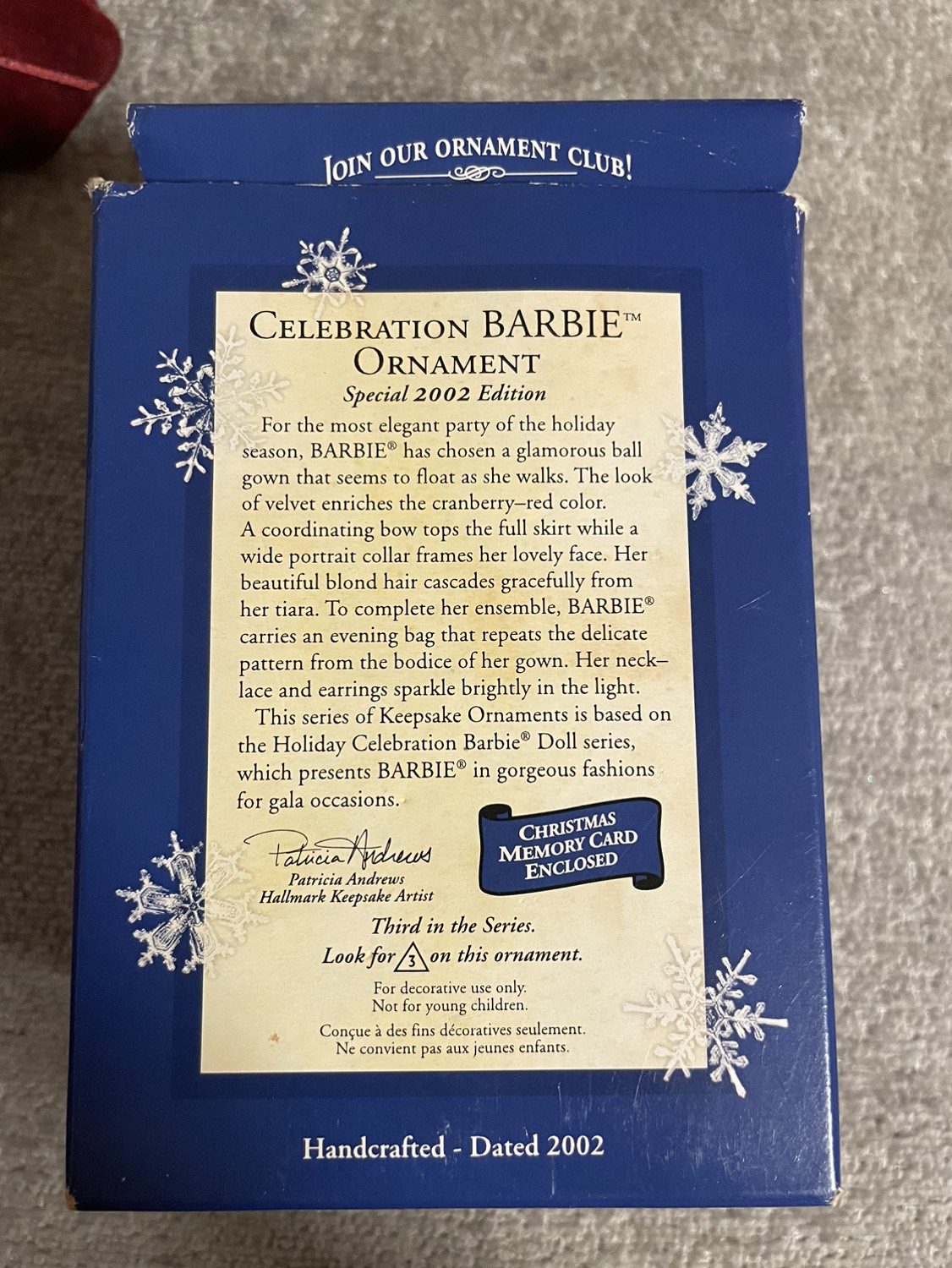 Hallmark Keepsake Barbie Ornament; Celebration Barbie #3 2002 image indicator(5)
