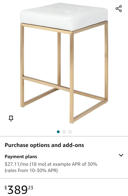 counter stool. golden frame with white cusion seat