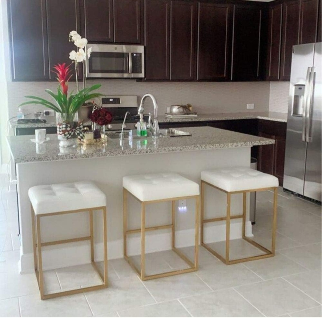 counter stool. golden frame with white cusion seat - photo 3