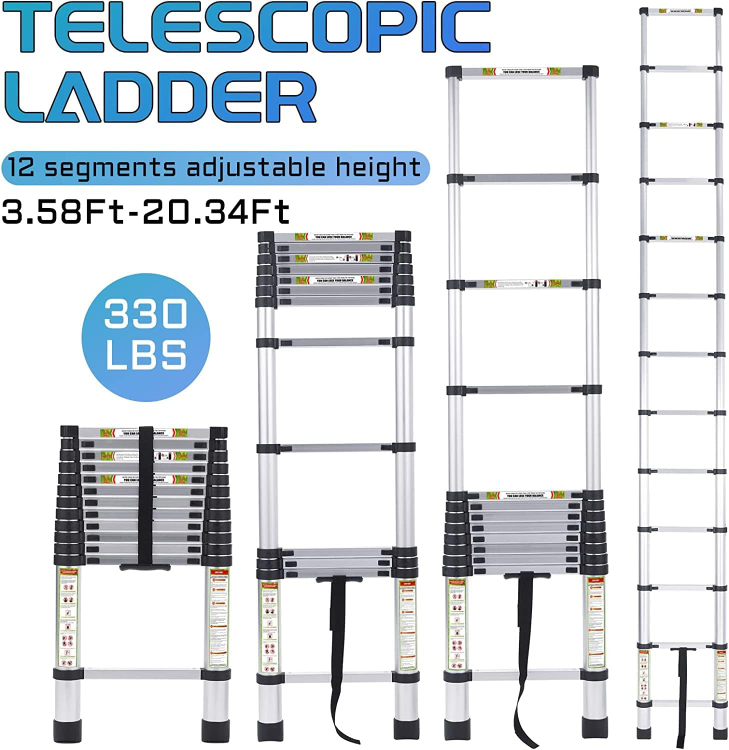RIKADE Telescopic Ladder, 20.34FT Aluminum Telescoping Ladder image indicator(2)