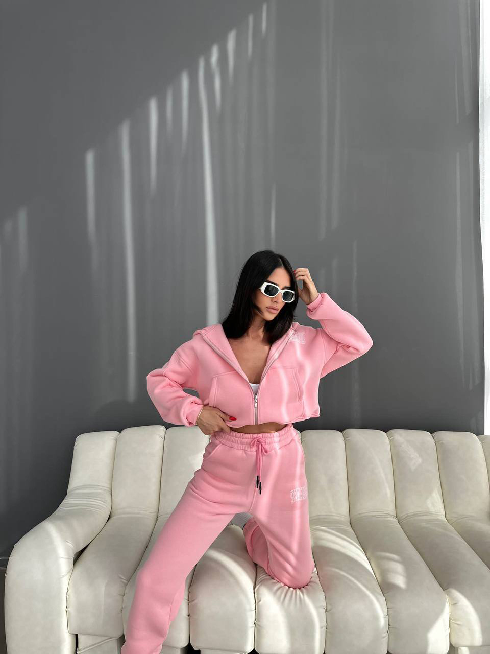 Pink Fleece Zip-Up Sweatshirt and Sweatpants Set image indicator(2)