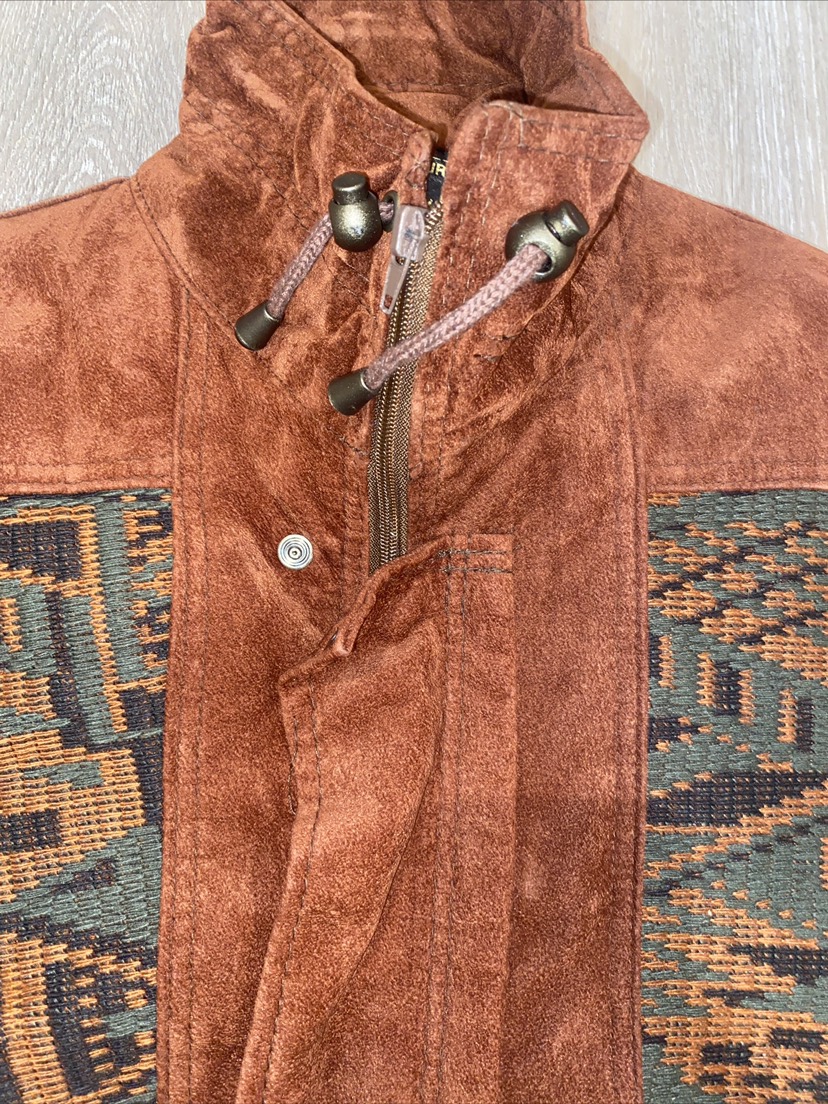 Vintage Men’s Suede Bomber Jacket Boho Aztec Made In Italy Large image indicator(2)