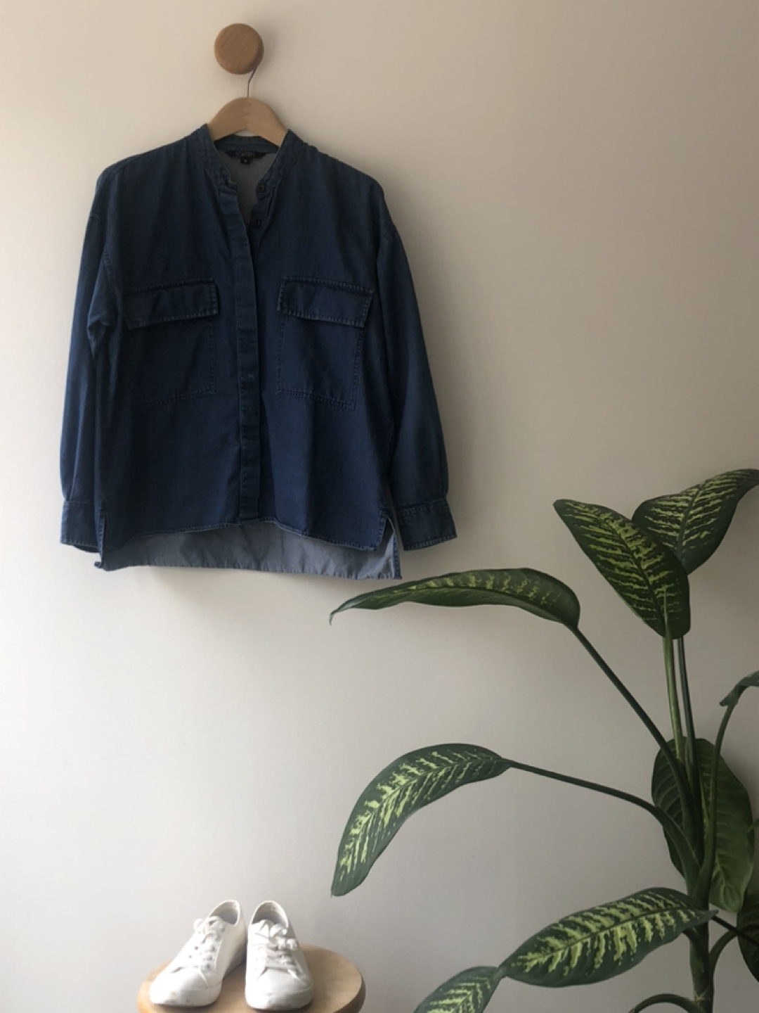 Band Collar /Mandarin Collar Chambray Long Sleeve Top image indicator(4)