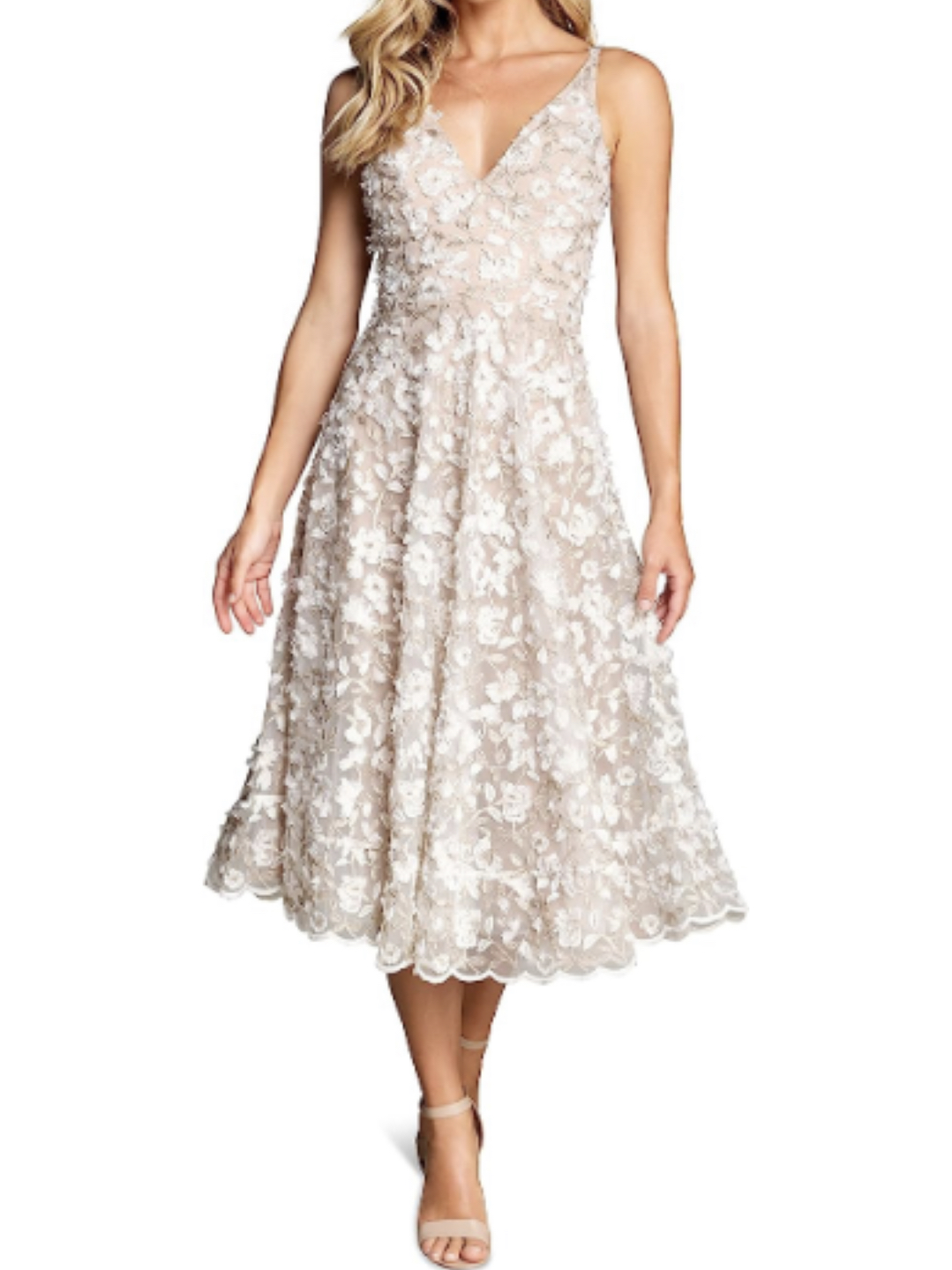 Elisa Sleeveless Plunge Neckline Fit and Flare Midi Dress - NEW