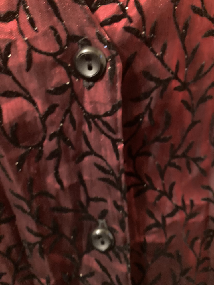 Vintage 90s Metallic Red Blouse with Black Velvet Floral print - photo 2