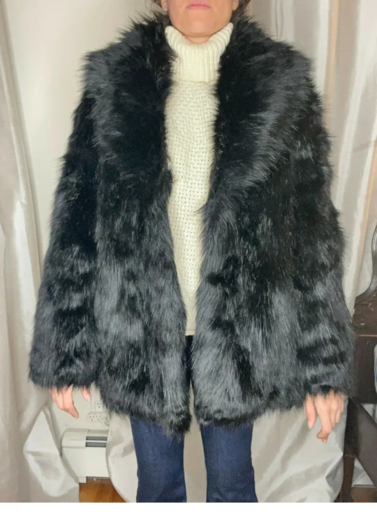 Black Super Fluffy Furry Fur Angora Sweater Jacket Cardigan - photo 3