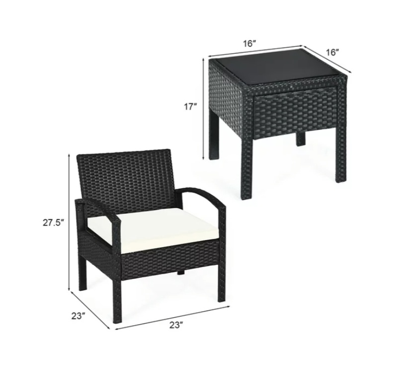 3PCS Patio Rattan Furniture Set Table - photo 4