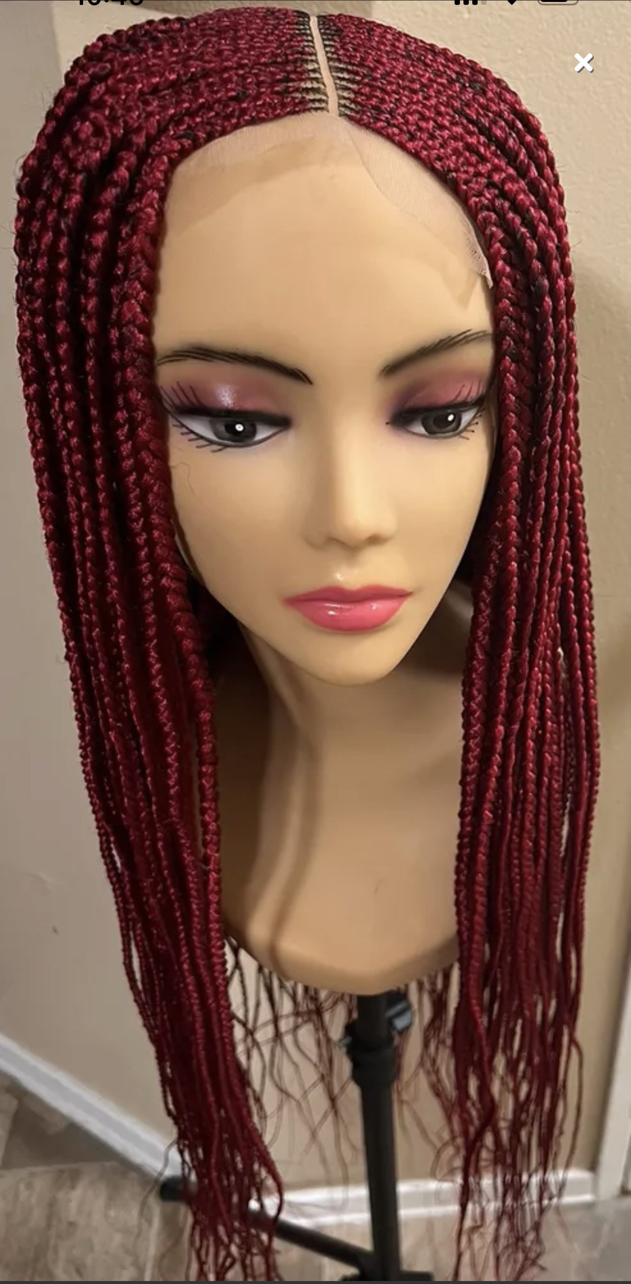 Burgundy cornrows box braided wig
