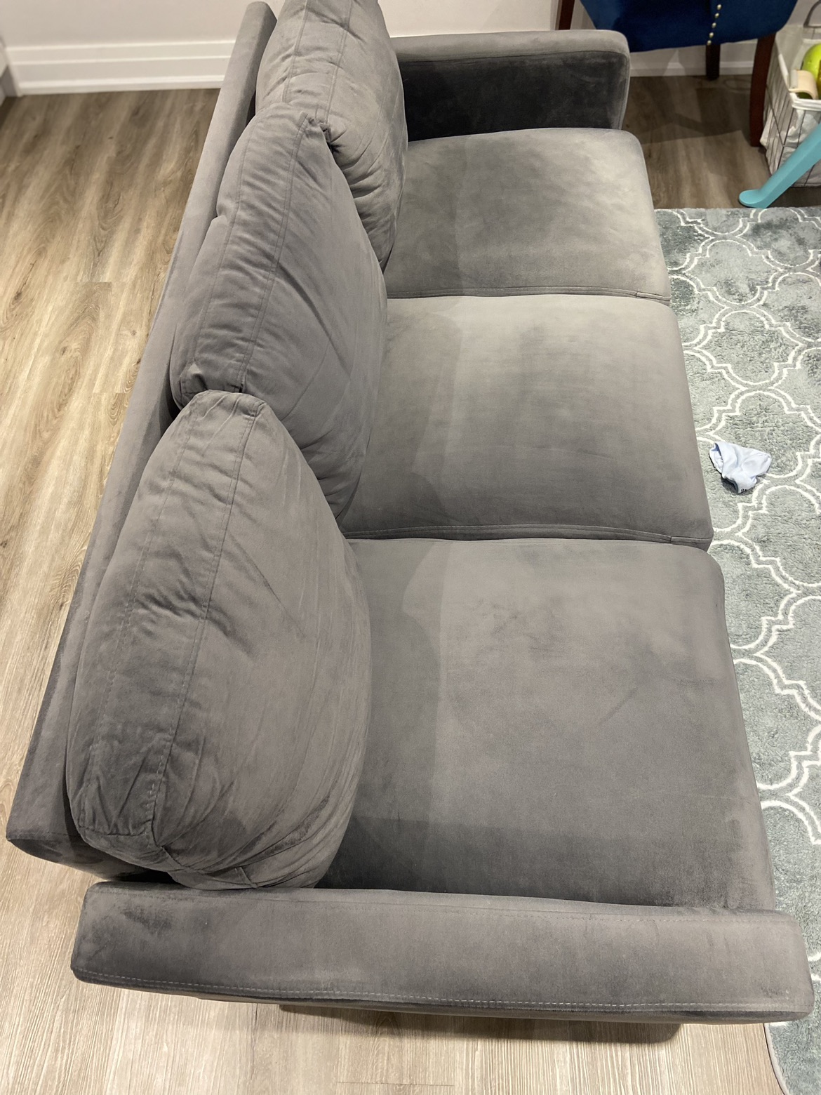 Velvet grey couch image indicator(5)
