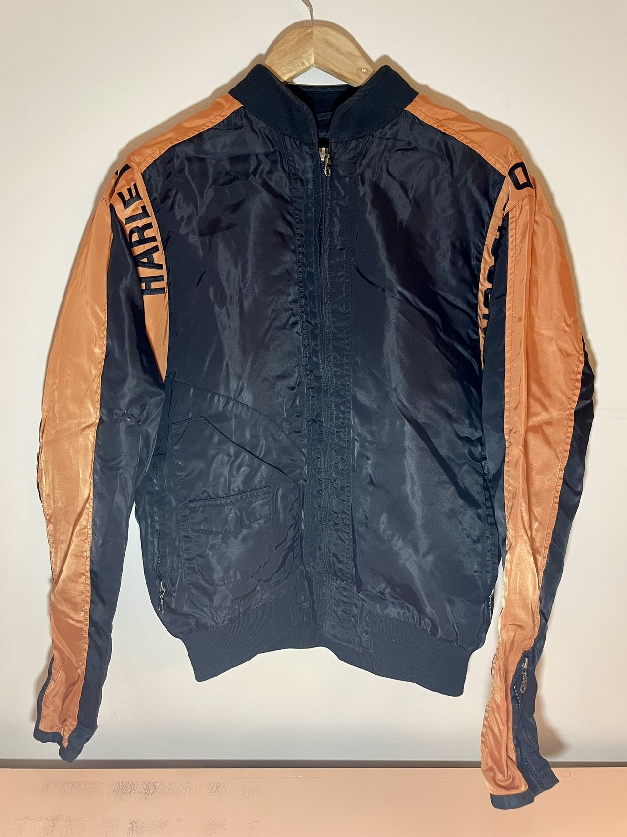 Harley Davidson Jacket Black Orange Logo Windbreaker - Med