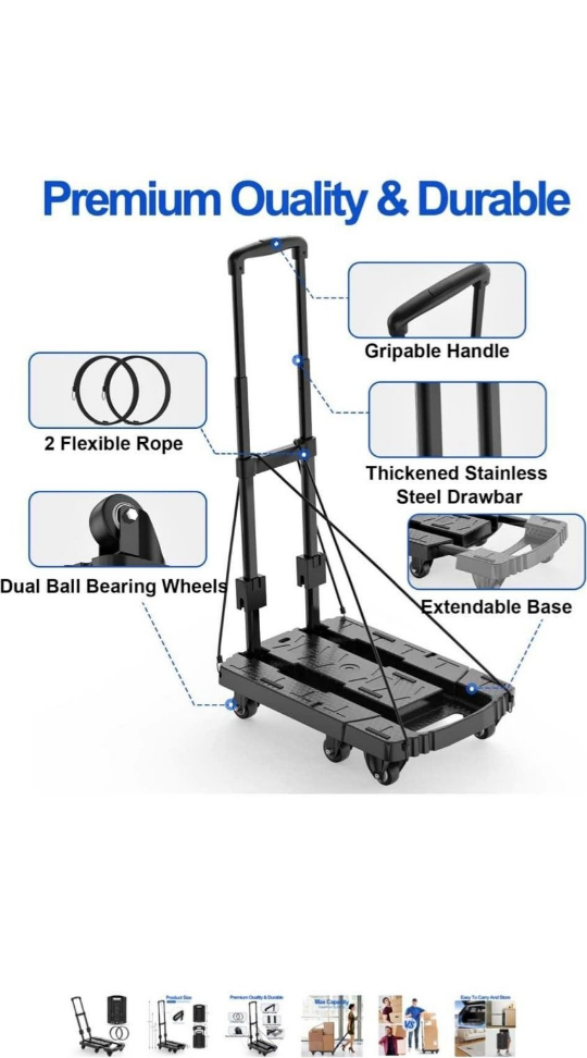 JVIBI Folding Hand Truck, 600lbs Heavy Duty Dolly Cart thumbnail