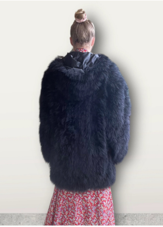 Black Super Fluffy Furry Fur Angora Sweater Jacket Cardigan - photo 2