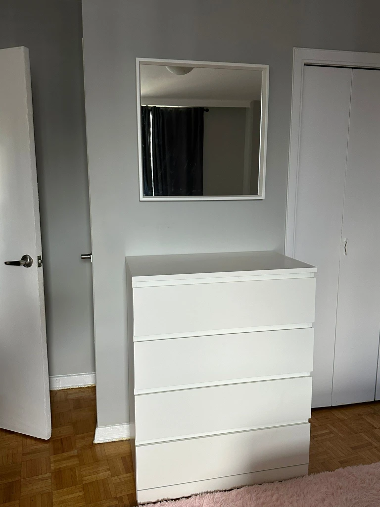 IKEA  white 4 drawer dresser and mirror