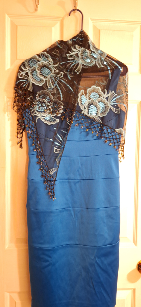 Satin Turquoise Party Dress and shawl - photo 4