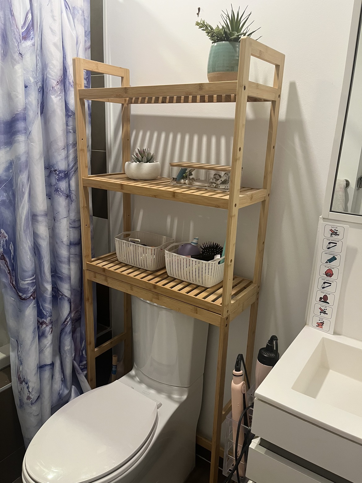 Over toilet bathroom shelf bamboo used