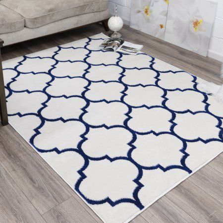 🎁Trellis design area rug - white and blue