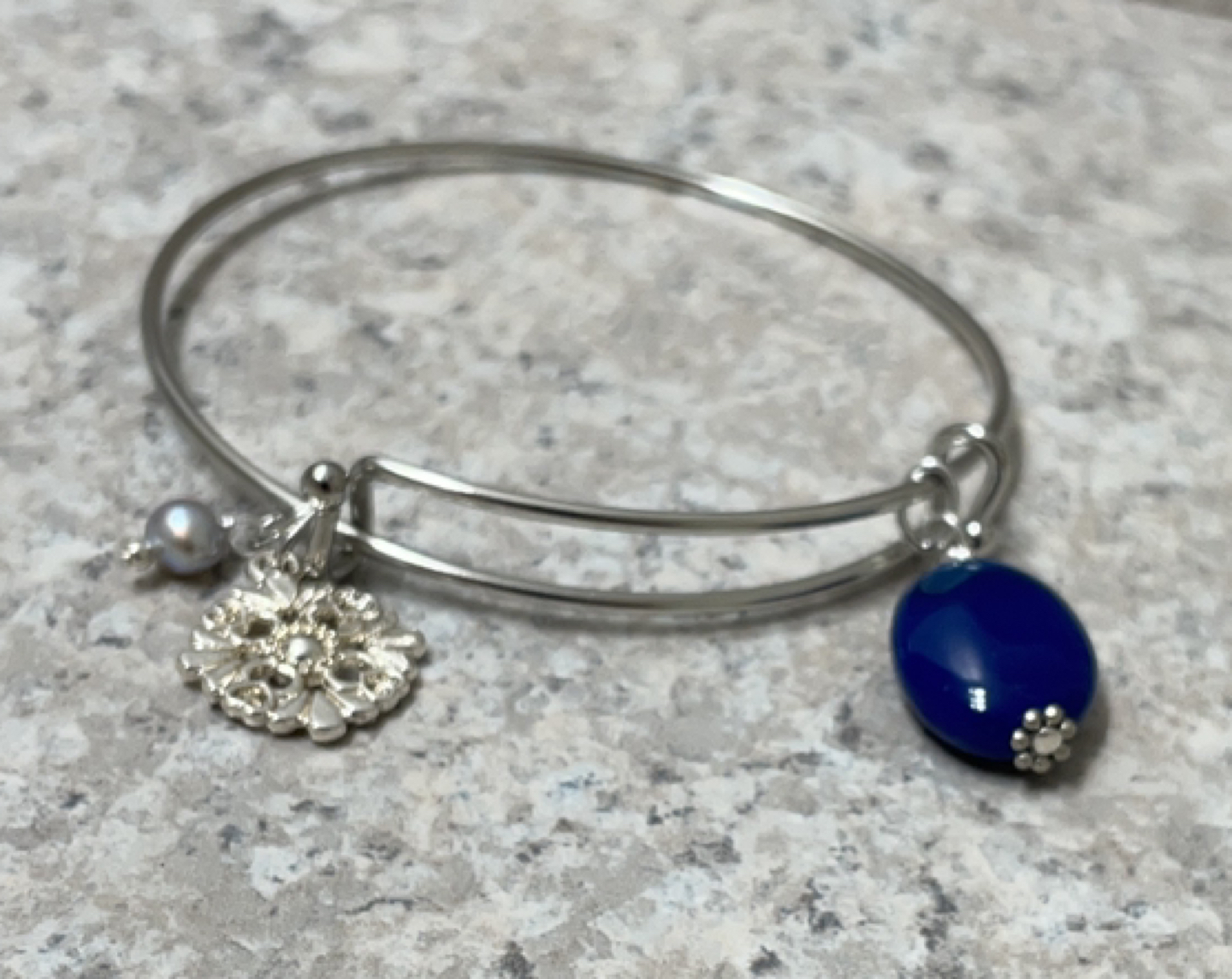 Charm Bangle with Blue Agate & Pearl semi precious stone🎁 - photo 2