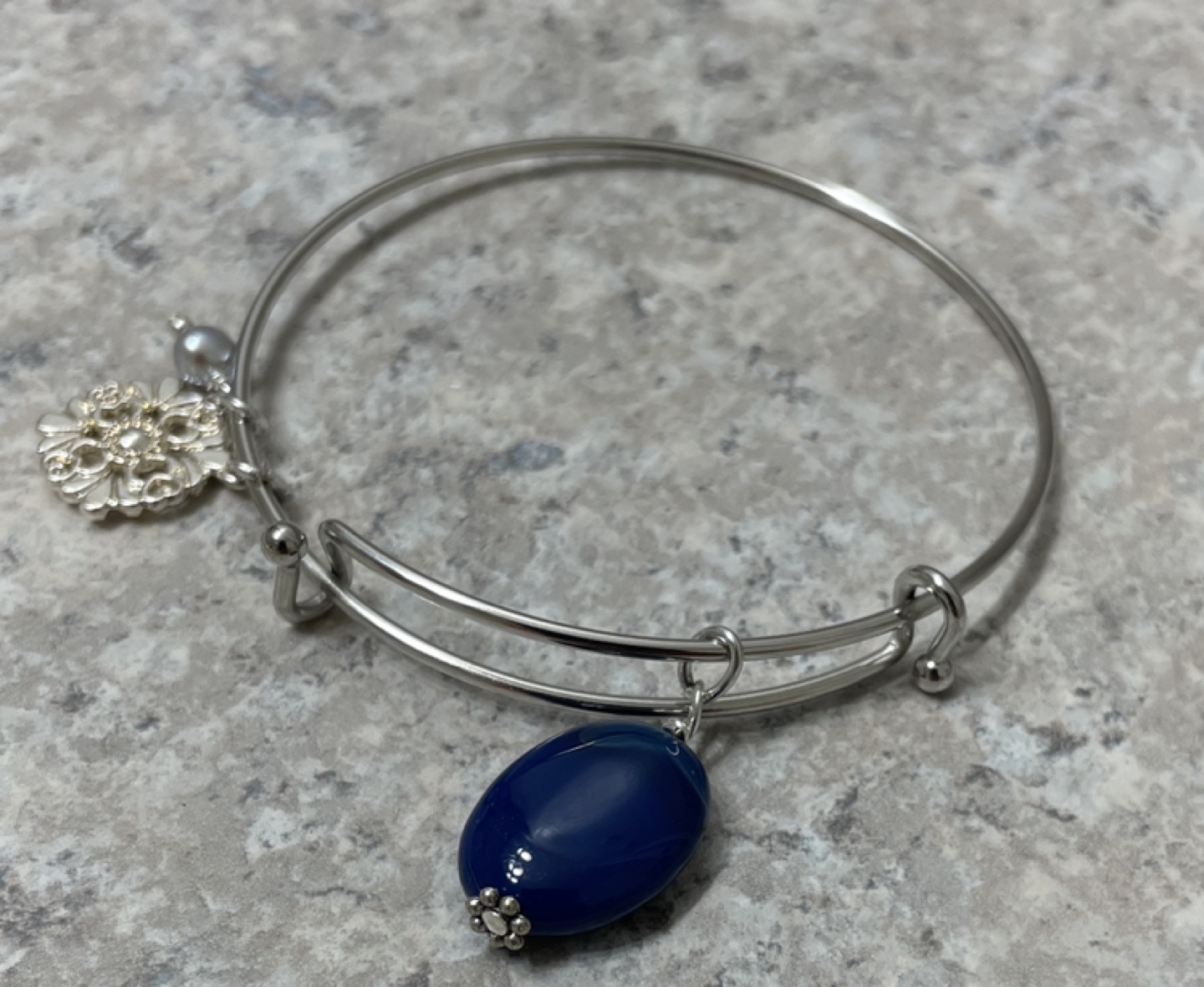 Charm Bangle with Blue Agate & Pearl semi precious stone🎁 - photo 5