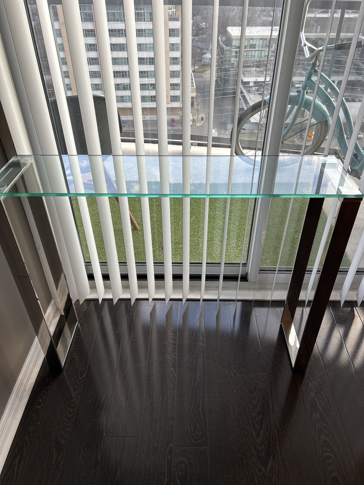 Glass and metal console table