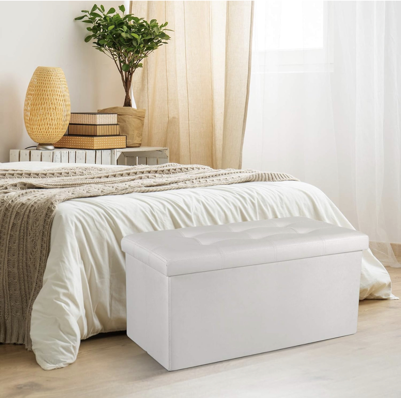30” Folding Storage Bench Ottoman, White image indicator(5)
