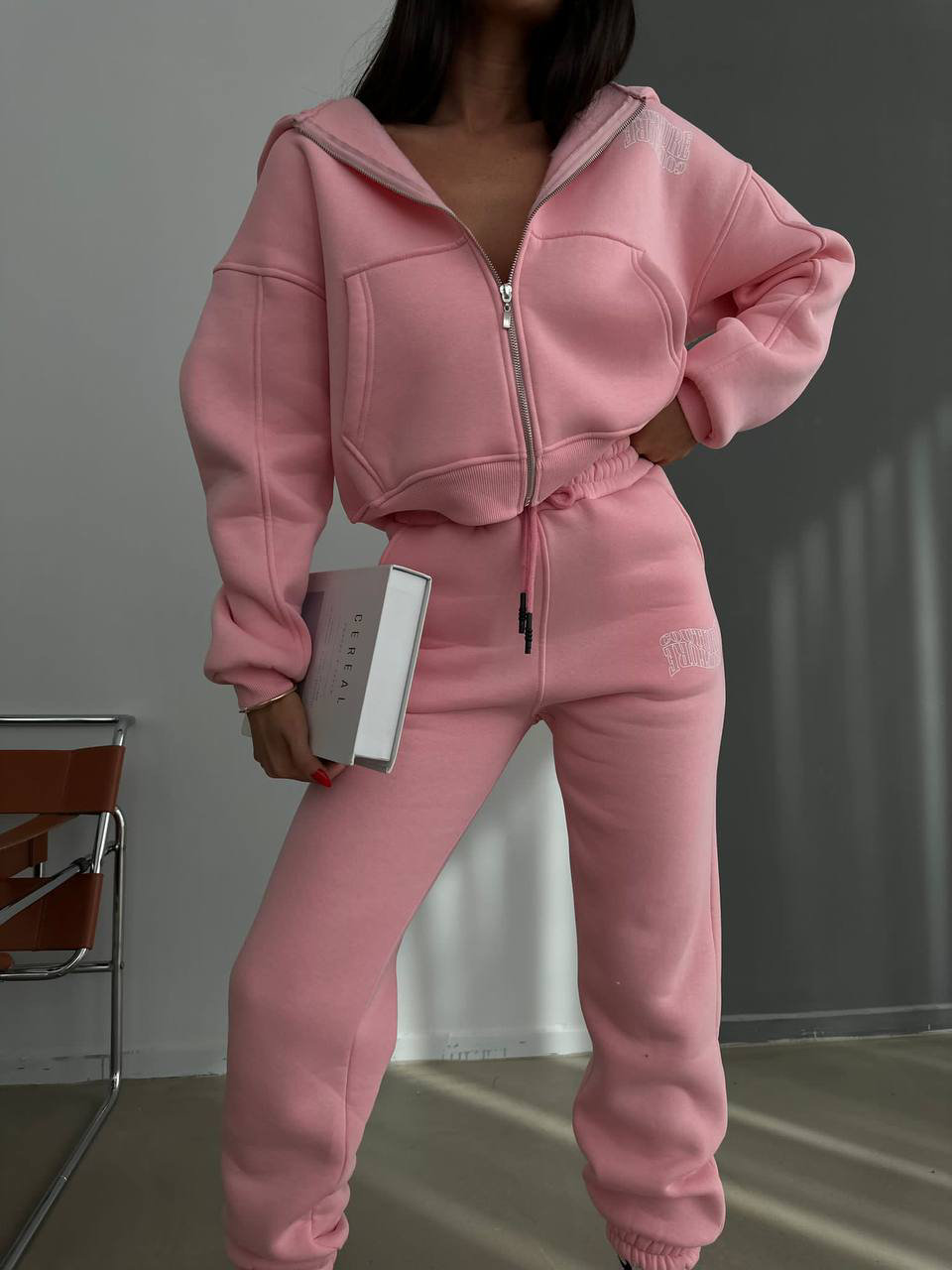 Pink Fleece Zip-Up Sweatshirt and Sweatpants Set image indicator(4)