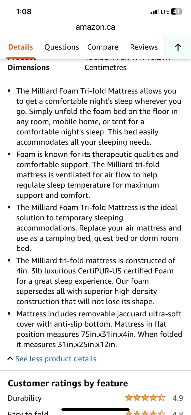 Tri Folding Mattress with Washable Cover from Amazon - photo 4
