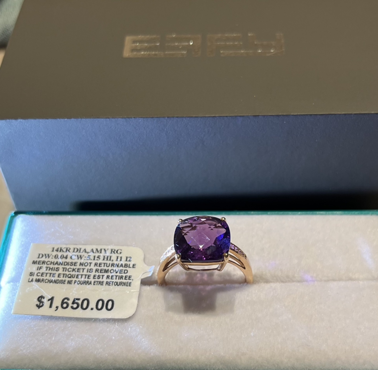 Effy 14k rose gold diamond amethyst ring thumbnail