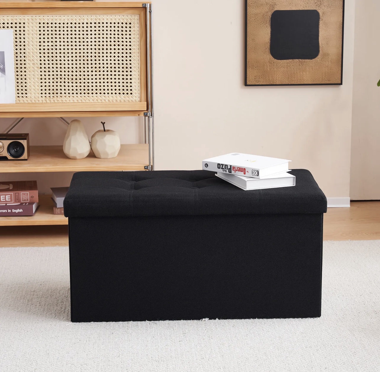30” Folding Storage Bench Ottoman (Black) image indicator(4)