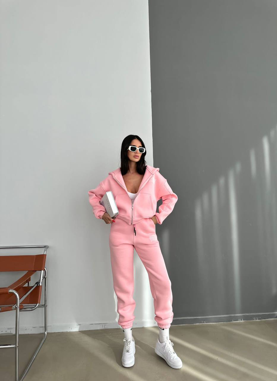 Pink Fleece Zip-Up Sweatshirt and Sweatpants Set image indicator(3)