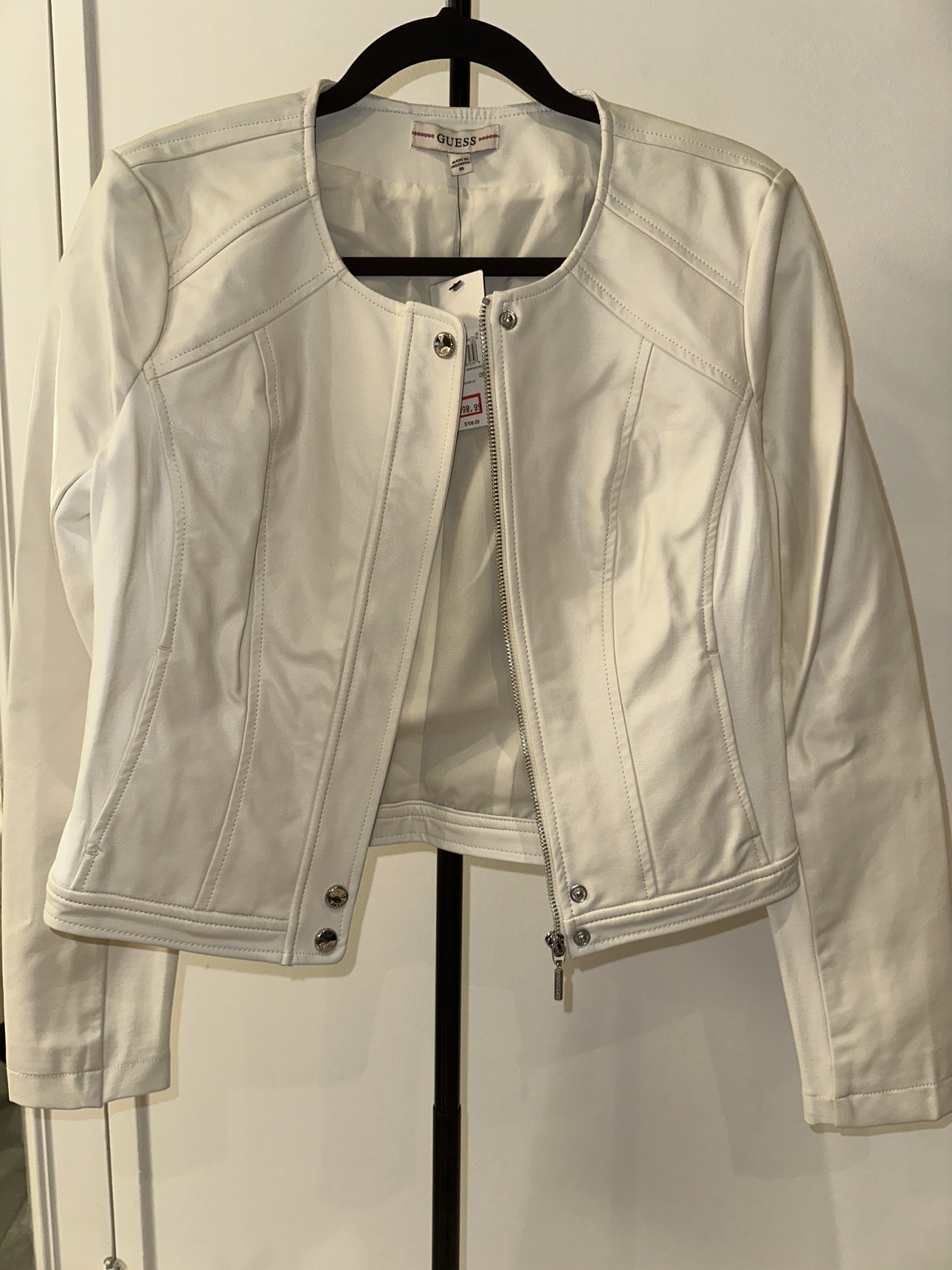 *NEW* Guess Light Beige/White Leather Jacket (M) - photo 2